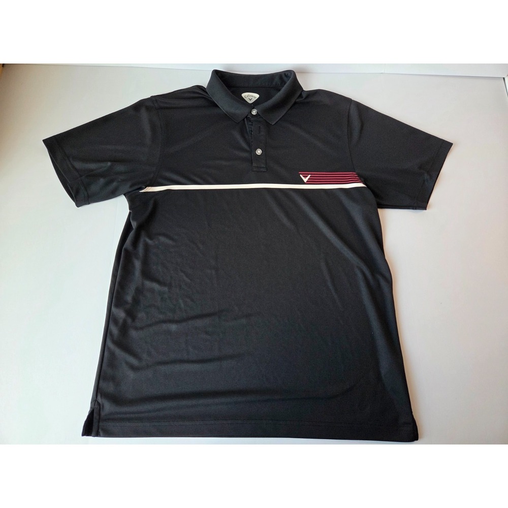 Callaway Shirt Mens Large Black Red Chest Stripped Golf Polo